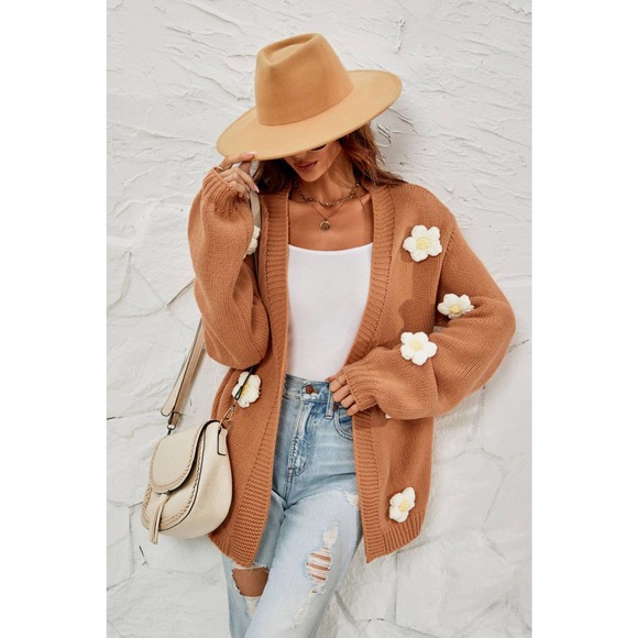 Flower Detail Open Front Cardigan - Picture 4 of 5